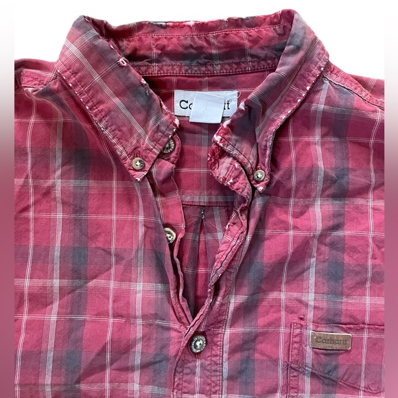 Carhartt Red Plaid Y2K Acid Washed Grunge Western Distressed Button Up Shirt - Picture 4 of 12